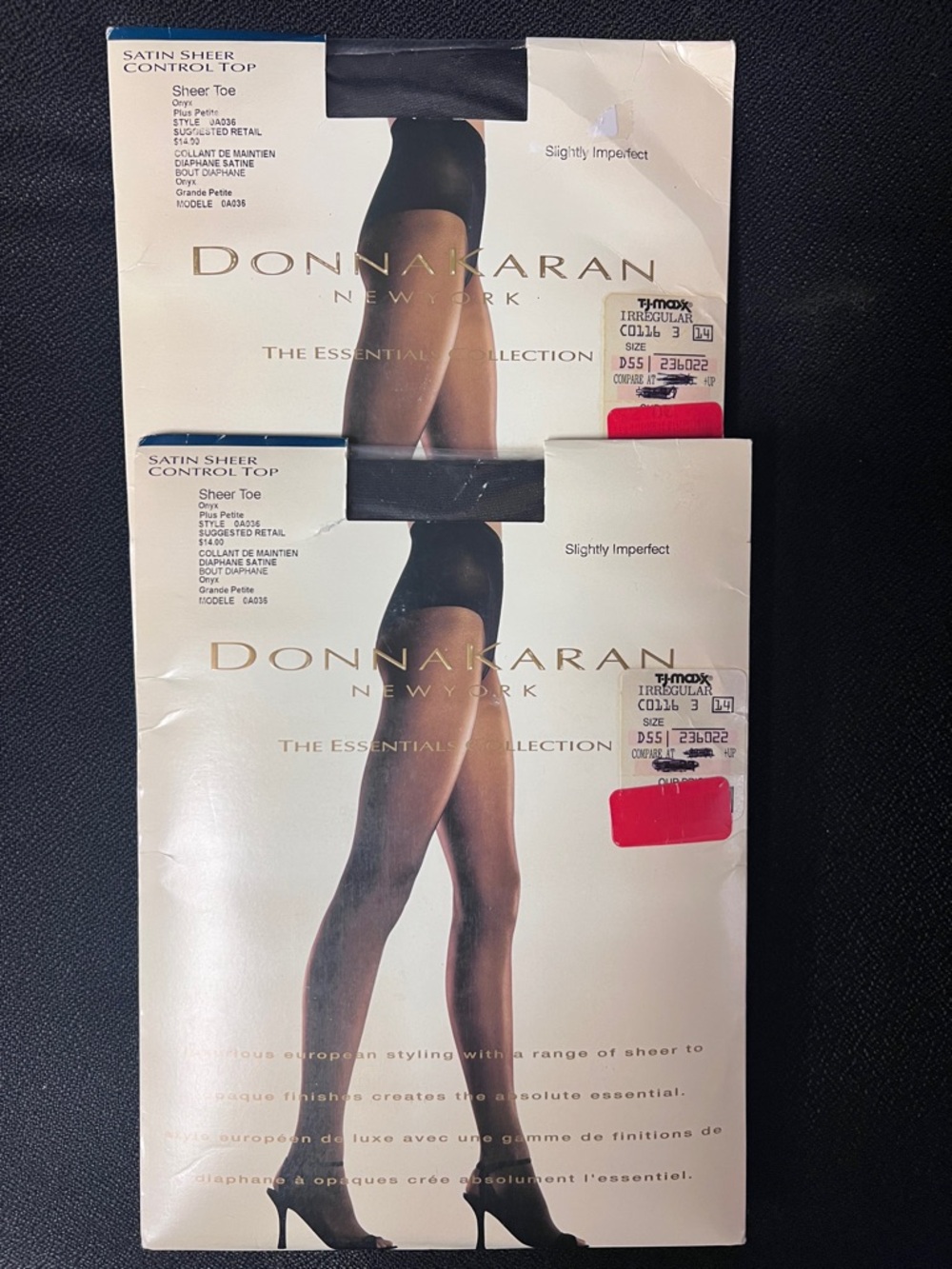 Donna Karan Satin Sheer Pantyhose Onyx Plus Petite Control Top Set 2  New